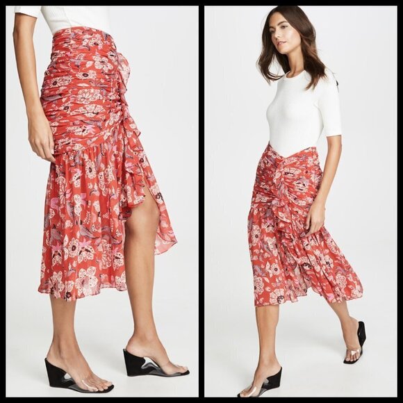 💕CINQ A SEPT💕 Midi Kathleen Skirt ~ Venetian Red - Picture 6 of 16